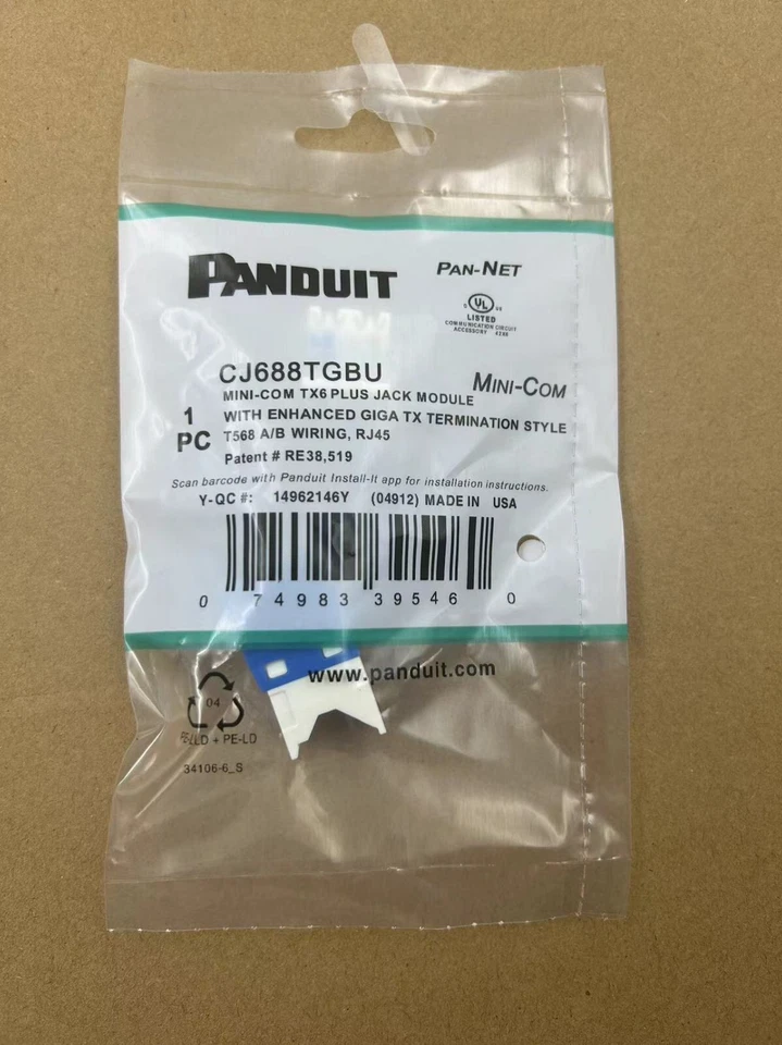 NEW Fits Panduit Giga TX Cat6 jack blue CJ688TGBU BOX OF 50. Free shipping - Image 2 of 3