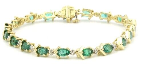 Genuine Emerald and Diamond Bracelet in 14kt Yell… - image 1