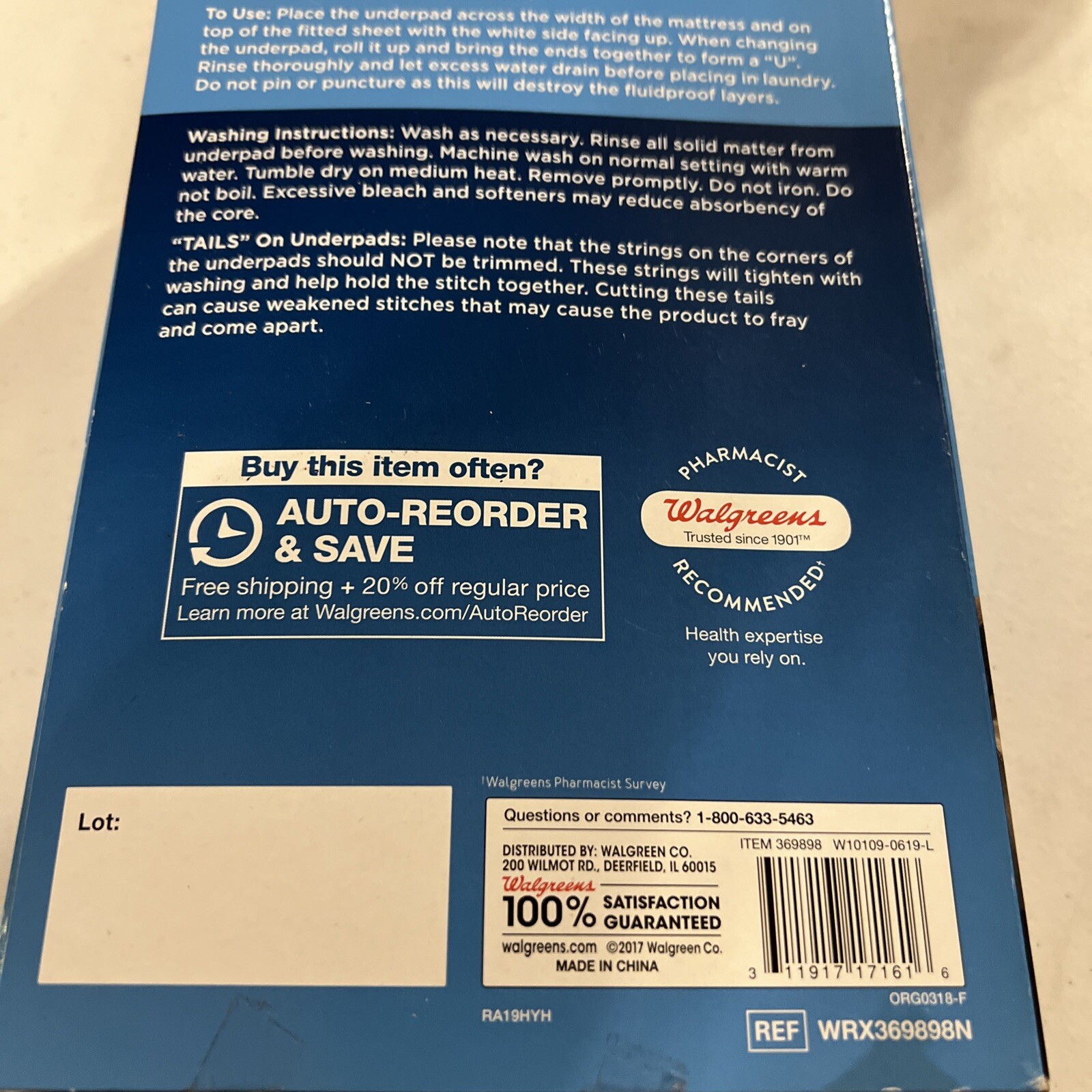 Walgreens Bed Protector 30 X 40 Reusable Waterproof Absorbent Cotton