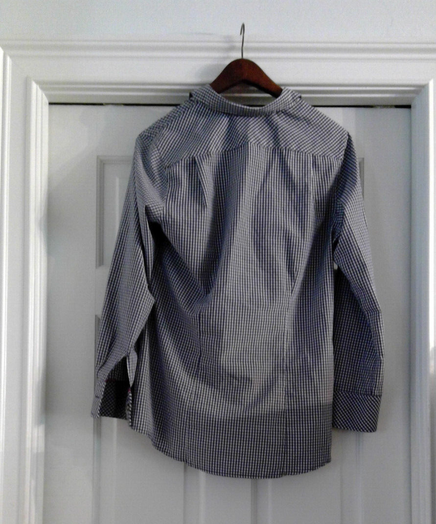 Chik Fil A LS Uniform Shirt Women's M Blue White Check Team Style Oobe Button Up