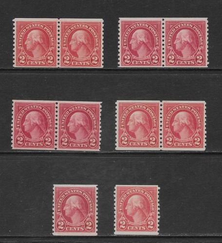 U.S. SCOTT 599 MNH COILS - 1923 2c CARMINE FOUR BUREAU ISSUES - WASHINGTON
