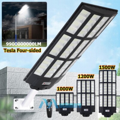 1500W LED Solar Street Light Waterproof Motion Sensor Parking Lot Light w/ Pole