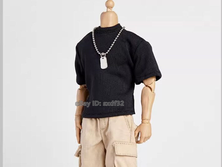 1/12 Male Black Short sleeved T-shirt Top Clothes Fit 6'' Action Figure Body Toy