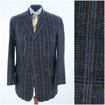 Mens Half Lined Travel Sport Coat 42S US Size SIGNUM Plaid Blazer Summer Jacket
