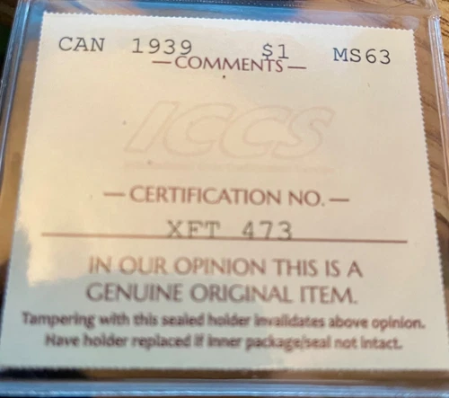 Canadian 1939 ms 63 dollar coin