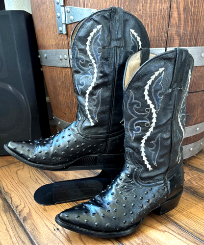 Stivali cowboy western Gran Lider pelle nera struzzo quill punta uomo 9 - Foto 4 di 20