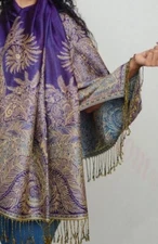 NEW Large Double Layer Purple Paisley Pashmina Fringe Shawl Wrap Scarf 28" x 70"
