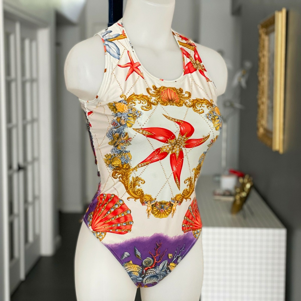 GIANNI VERSACE Studded Swimsuit Bodysuit Starfish and