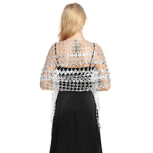 Women Tassel Sequins Shawl for Evening Dress Cheongsam Shawl Wedding Party Shawl - Picture 6 of 29