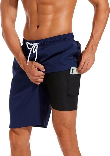 Mens Swim Trunks Compression Liner Quick Dry Bathing Shorts with Zipper Pockets - Picture 27 of 29
