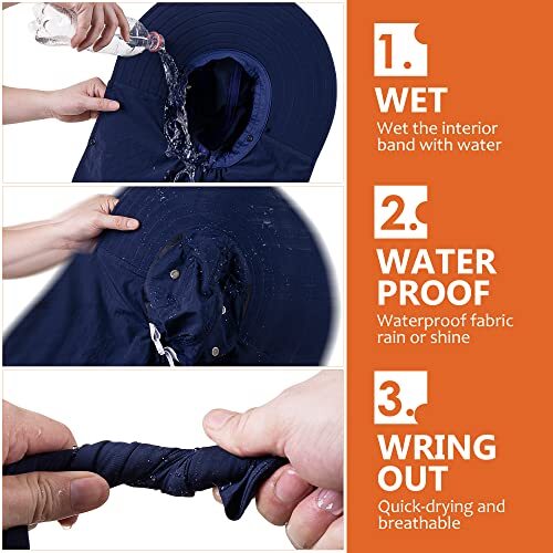 Mens Women Fishing Hat UPF 50+ Wide Brim Sun Hat with Face Cover One Size Navy - Picture 3 of 6