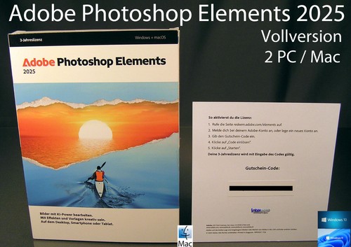 Adobe Photoshop Elements 2025 Vollversion Box 2 Win/Mac DE/ML + Handbuch OVP NEU - 第 1/11 張圖片