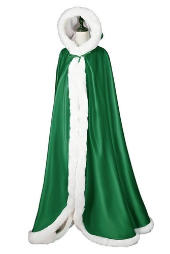 New Bridal Winter Wedding Long Cloak Cape Hooded Fur fur edge Floor length Bride - Picture 15 of 27