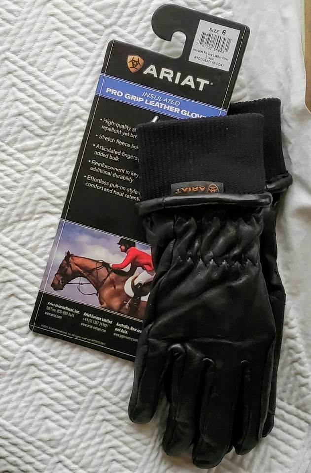 Guantes de cuero negros ARIAT talla 6 aislados PRO GRIP UNISEX mujeres hombres adolescentes nuevos con etiquetas Foto 4 de 4
