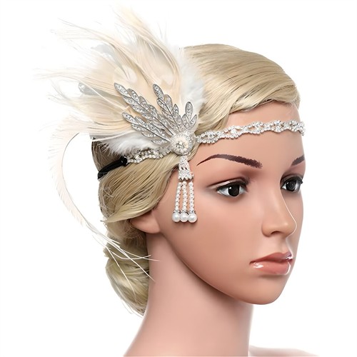 Women Flapper Headband Feather 1920s Costume Rhinestone Headpiece Headdress - Picture 3 of 19
