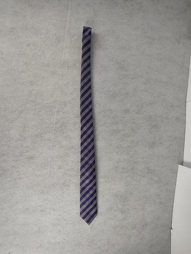 JF J. Ferrar Men's Purple, Gray, Dark Gray Striped 100% Polyester Men’ Neck Tie - Picture 2 of 11
