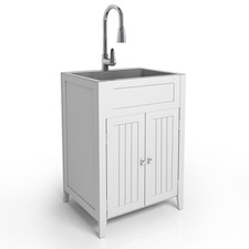 Laundry Sink Cabinet Combo, 304 Stainless Steel Deep Sink with Pull-Out Sprayer