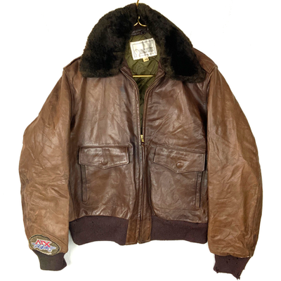 Vintage Georgetown 1980s Leather Bomber Jacket Size 42 Brown Full