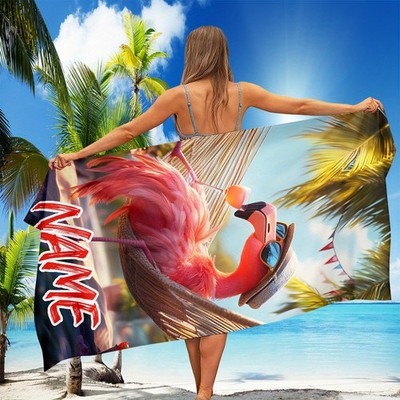 1pc Custom Name Tropical Flamingo Beach Towel - Elegant Vacation Design, Quick