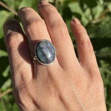 Andean Opal Peruvian Blue Opal 950 Sterling Silver Adjustable Ring Handmade Peru