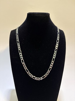 Sterling Silver Figaro Link Chain Necklace   23    7mm   36.9g Rhodium Finish