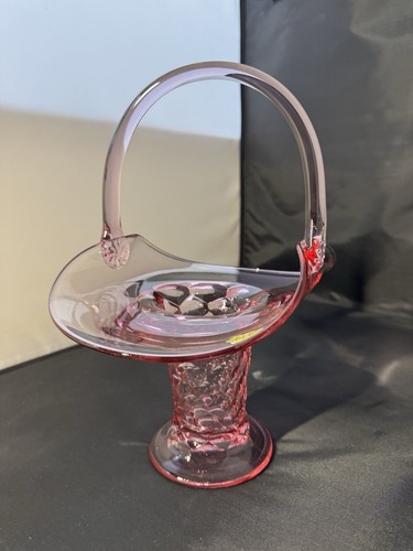 RARE Stunning TIFFIN Pink Lavender 11 1/2" Art GLass Basket w/ Label Honeycomb - Picture 2 of 24