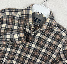 Suitsupply Button Up Dress Shirt Mens 15 38 Flannel Plaid Brown Beige Canclini