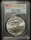 2018 - PCGS MS 69 - American Silver Eagle One Dollar S$1 999 Fine 1 Oz Coin -411