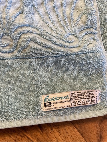 7 Vtg Mid Century Bath Hand Towel Washcloth Lot Blue Sculpted Martex Fieldcrest - Picture 10 of 14