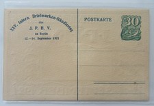 30 Pfennig Dt. Reich Postkarte Ganzsache Int. Briefmarken H&auml;ndlertag BERLIN 1921