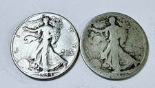 WALKING LIBERTY HALF DOLLARS LOT OF 2 90 SILVER FREE SHIPPPNG 10907