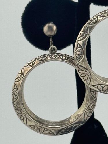 Pendientes de aro vintage de plata de ley con diseño floral atornillado trasero - Imagen 3 de 24
