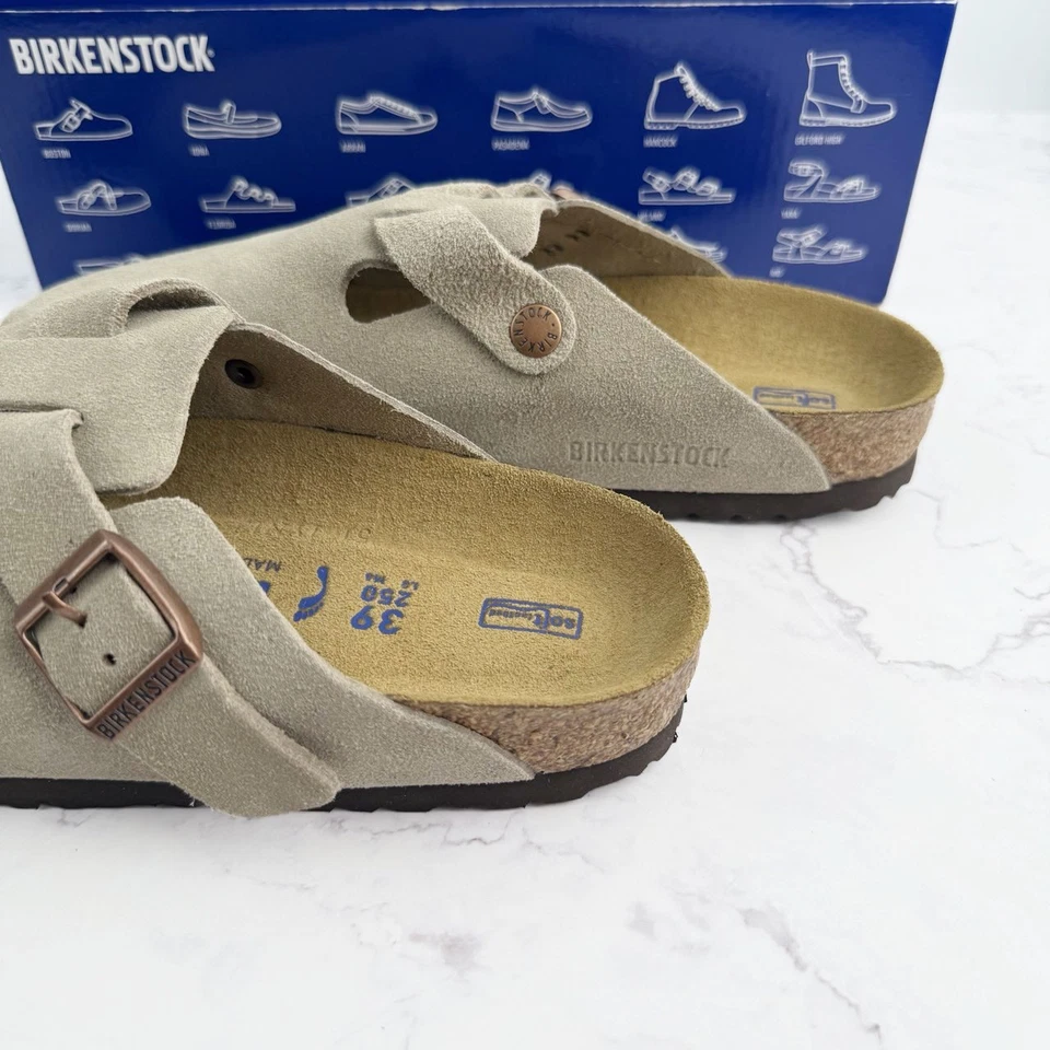 Birkenstock Boston Suede Leather Taupe Soft Footbed Clog Women and Men Shoes - Image 4 of 4