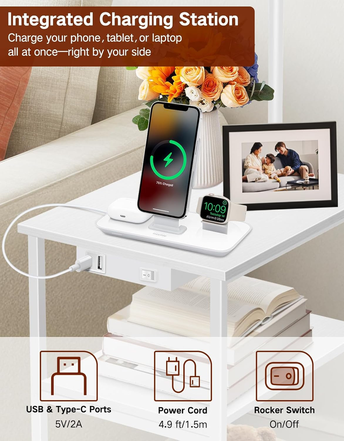Lampada Da Terra Con Tavolino E Mensola, Dimmerabile LED Con Telecomando, 3 Temp - 3