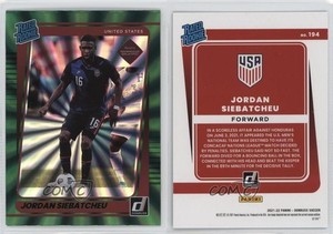 2021-22 Donruss Road to Qatar Rated Holo Green Laser Jordan Siebatcheu Rookie RC