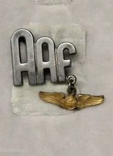 WWII era Army Air Force Sweetheart Pin: "AAF" with Aircrew Wings - AMICO