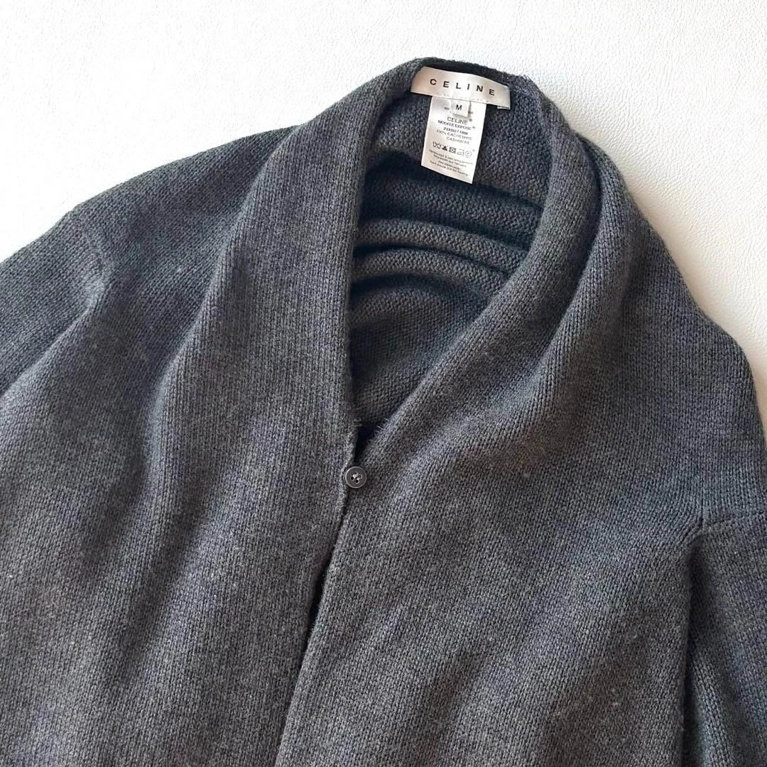 CELINE maglia cashmere poncho scialle cardigan frange grigio scuro taglia M