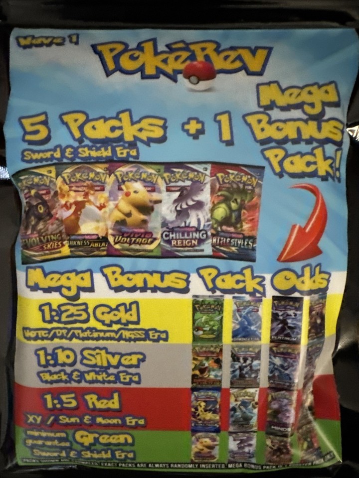 Pokerev One Rip POKEREV MYSTERY PACK WAVE 1 VERY RARE 5 BOOSTER PACKS + 1 MEGA BONUS ...