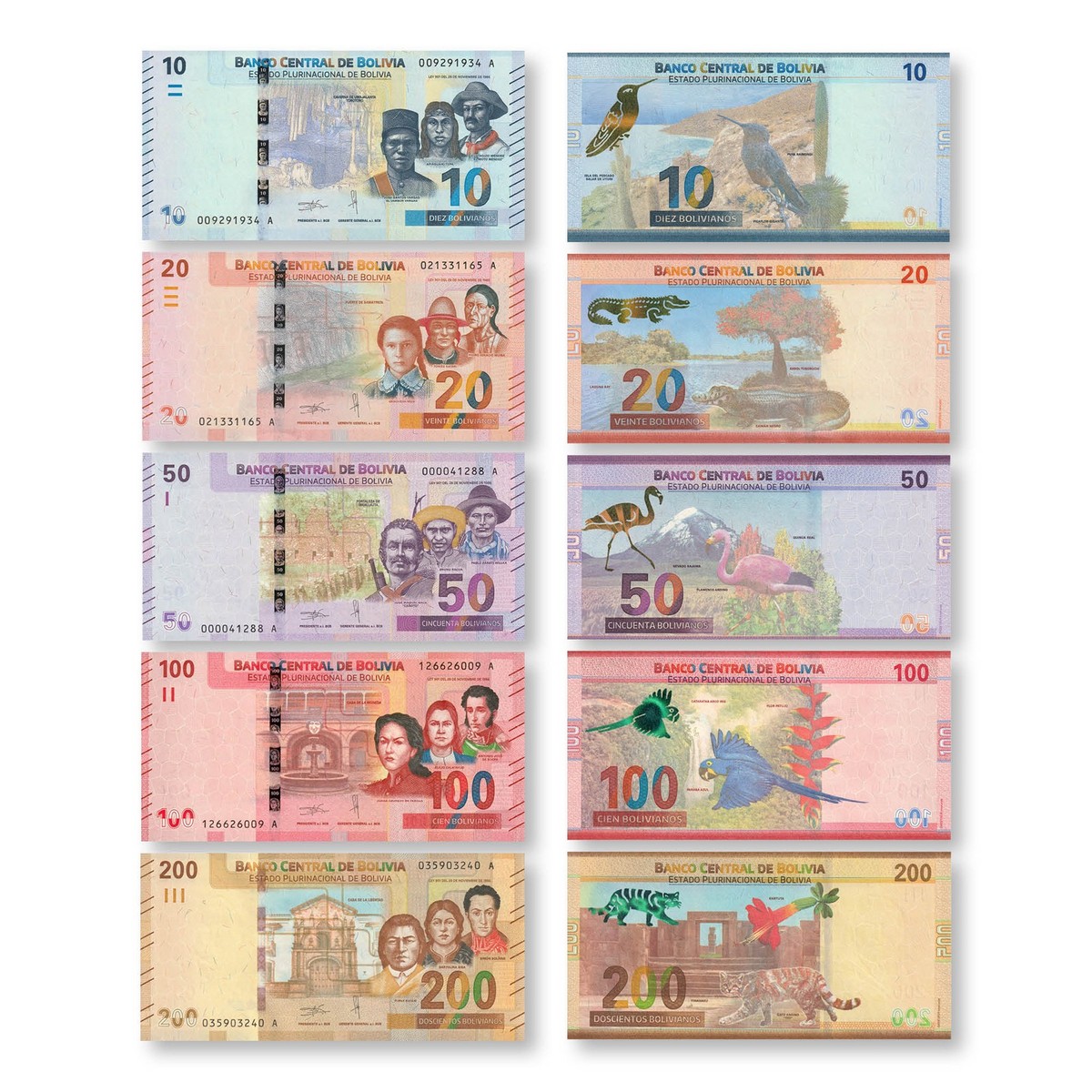 Bolivia Full Set: 10–200 Bolivianos, 2018, B417–B421, UNC | eBay