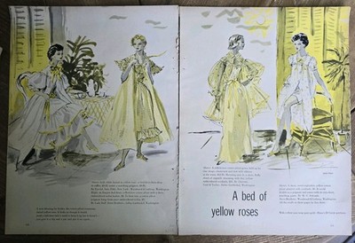 1953 Women's Yellow Roses Lingerie Chavette Lady Duff MC Schrank Vintage art ad
