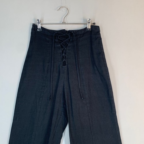 Reformation Women Wide Leg Pants 0 Blue Navy Inkwell linen Lace Up 24 - Picture 2 of 10