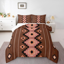 Boho Aztec Comforter Set All Season West Bedding Set with 2 Pillow Cases Brown P