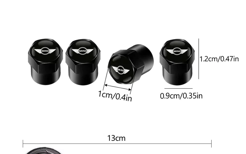 4 Dust Valve Caps For MINI Cooper S JCW R55 R56 R50 R53 R60 R61 F54 Black - Image 4 of 4