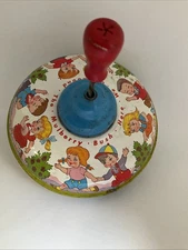 Vintage 1950s Ohio Arts Metal Spin Top Toy- Here We Go Round the Mulberry Bush