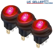 3PC M1 Red LED Light 12V 20A Car Auto Boat Round Rocker Waterproof Toggle Switch