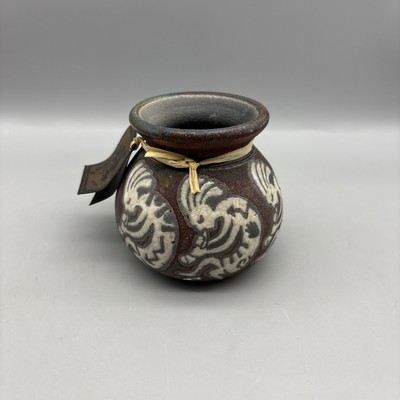 Earth & Fire Raku Potteryworks Tribal Vase Pot Signed by Artist Jeremy Diller