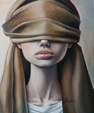ORIGINAL OIL, CANVAS Emotional Expression in Art: Blindfolded Portrait Painting