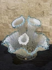 Vintage Fenton DIAMOND  LACE Aqua Crest Opalescent 3 HORN EPERGNE 1949-54