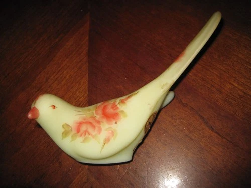 Vintage Fenton Art Glass Vaseline Uranium Figural Bird Figure Figurine #2