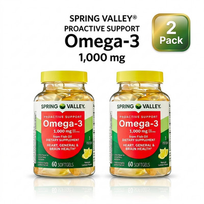 (2 Pack) Spring Valley Proactive Support Omega-3 Fish Oil , 1000 mg, 60 Softgels